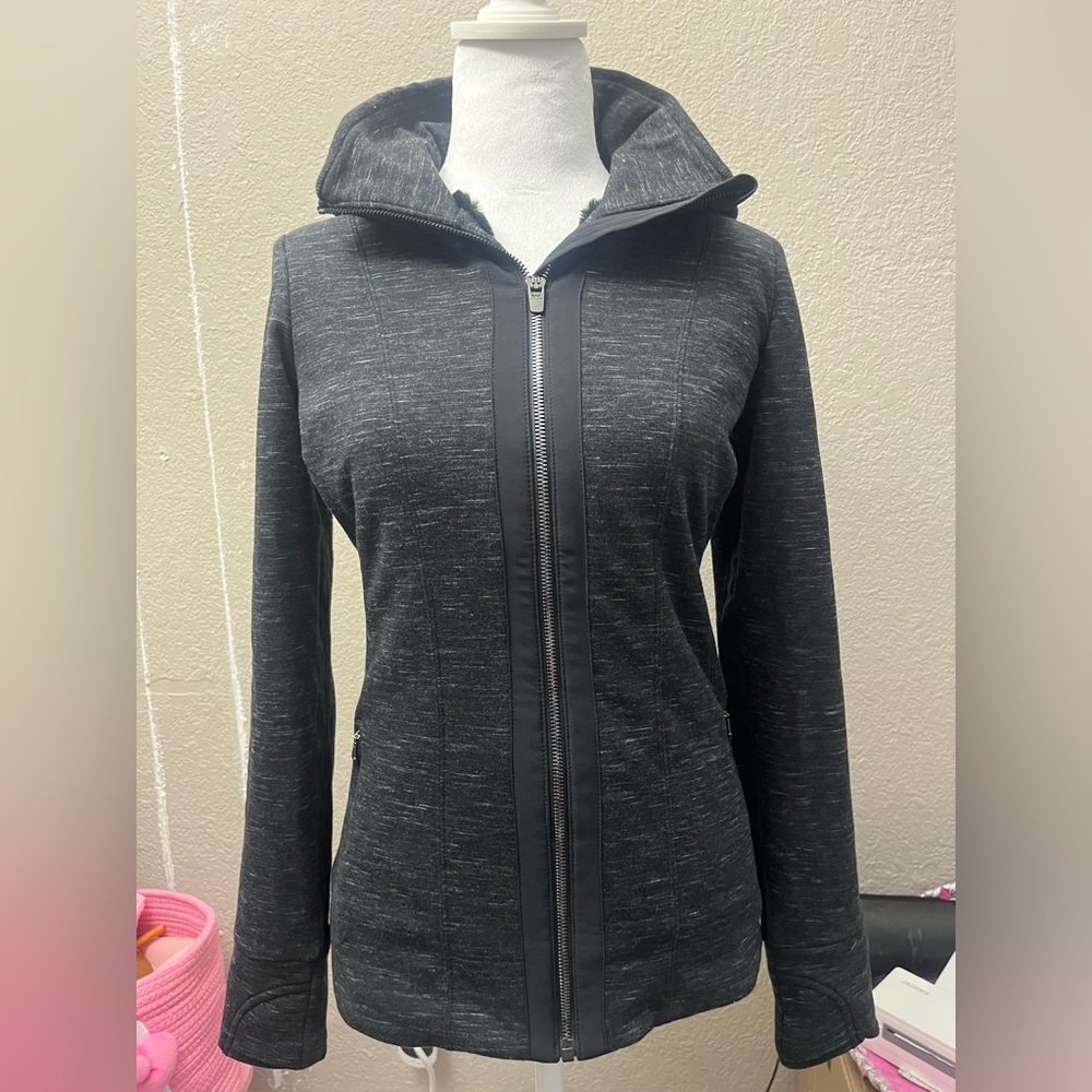 Athleta Charcoal Gray Fleece- Fur Lined Jacket
